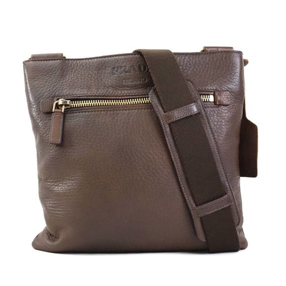 PRADA shoulder bag leather brown gold men's e60335a - Picture 1 of 5